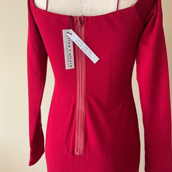 NWT Alice & Olivia Dorinda Red Off The Shoulder Midi Dress - Picture 5 of 16